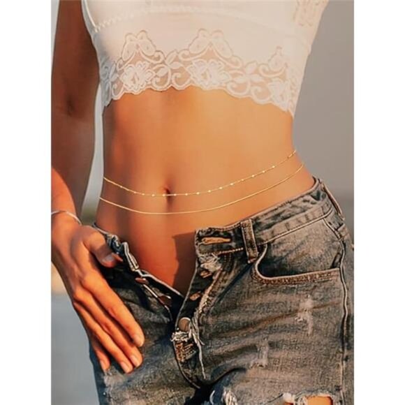 Elegant Gold Waist Chain | Adjustable Beaded Body Jewelry - Picture 2 of 5